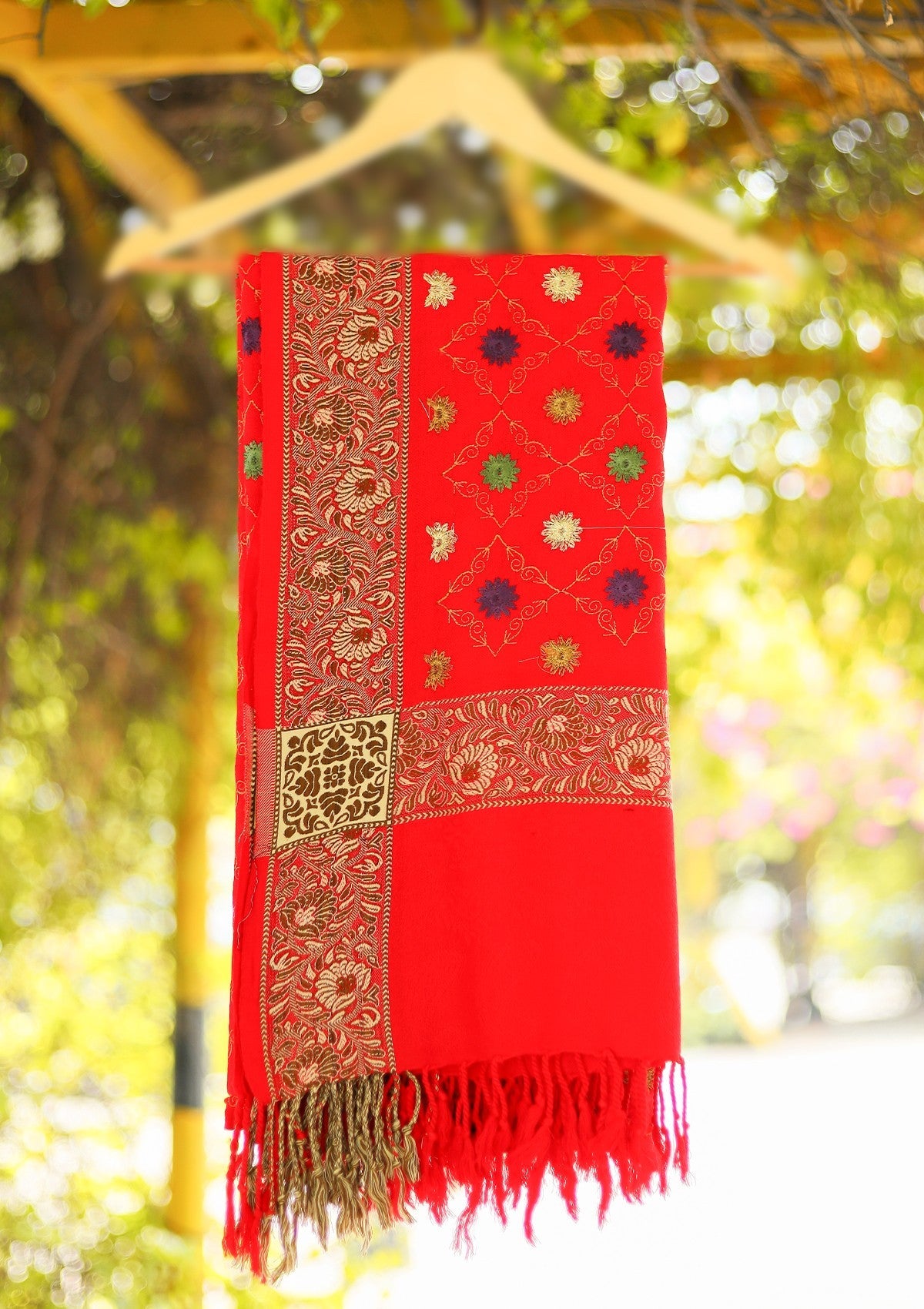 Wool Embroidered Shawl D - 15 - Red