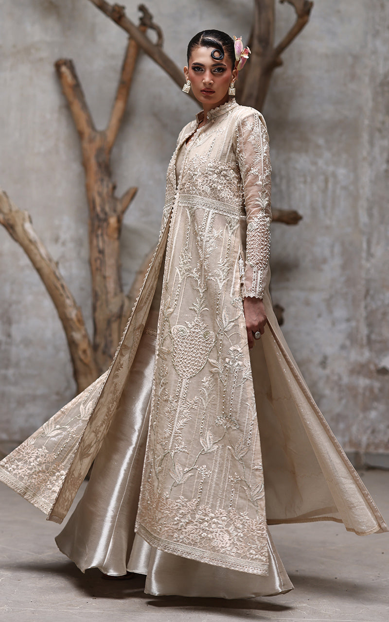 Threads and Motifs | Formal Dresses 25 | NET EMBROIDERED JACKET WITH GHARARA - Official Threads and Motifs stockist in UK - Sakeena London