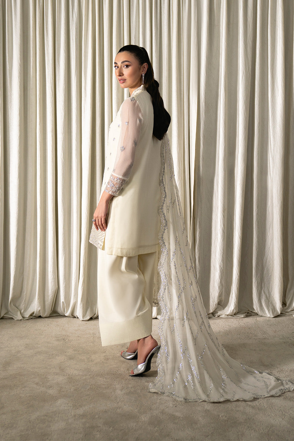 Neeshay | Ready to Wear Chiffon | RTW-CHFN-06 White - Official Neeshay stockist in UK - Sakeena London