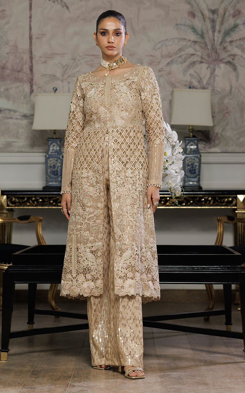 Threads and Motifs | Formal Dresses 25 | Organza Embroidered Dress With Trouser - Official Threads and Motifs stockist in UK - Sakeena London