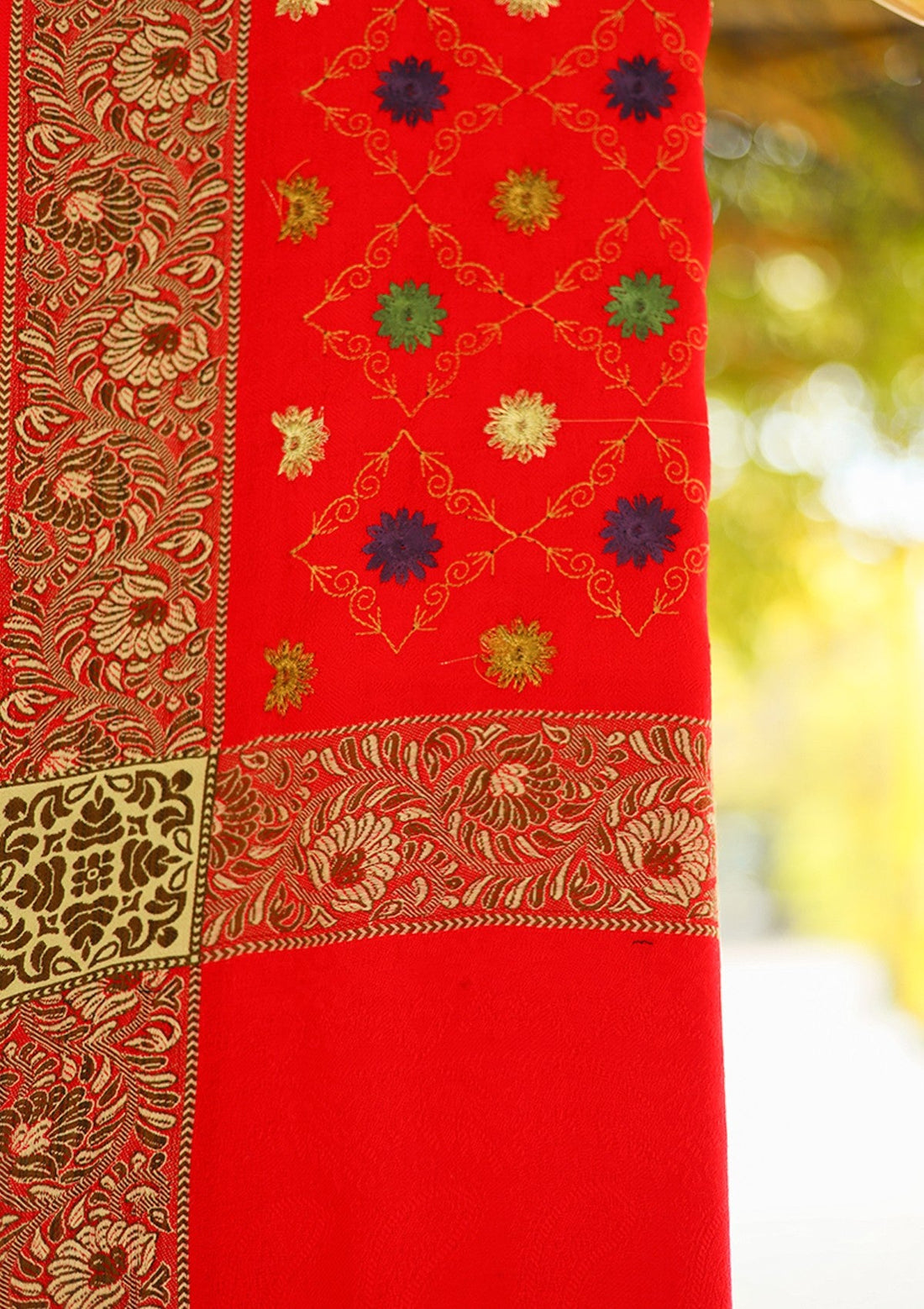 Wool Embroidered Shawl D - 15 - Red
