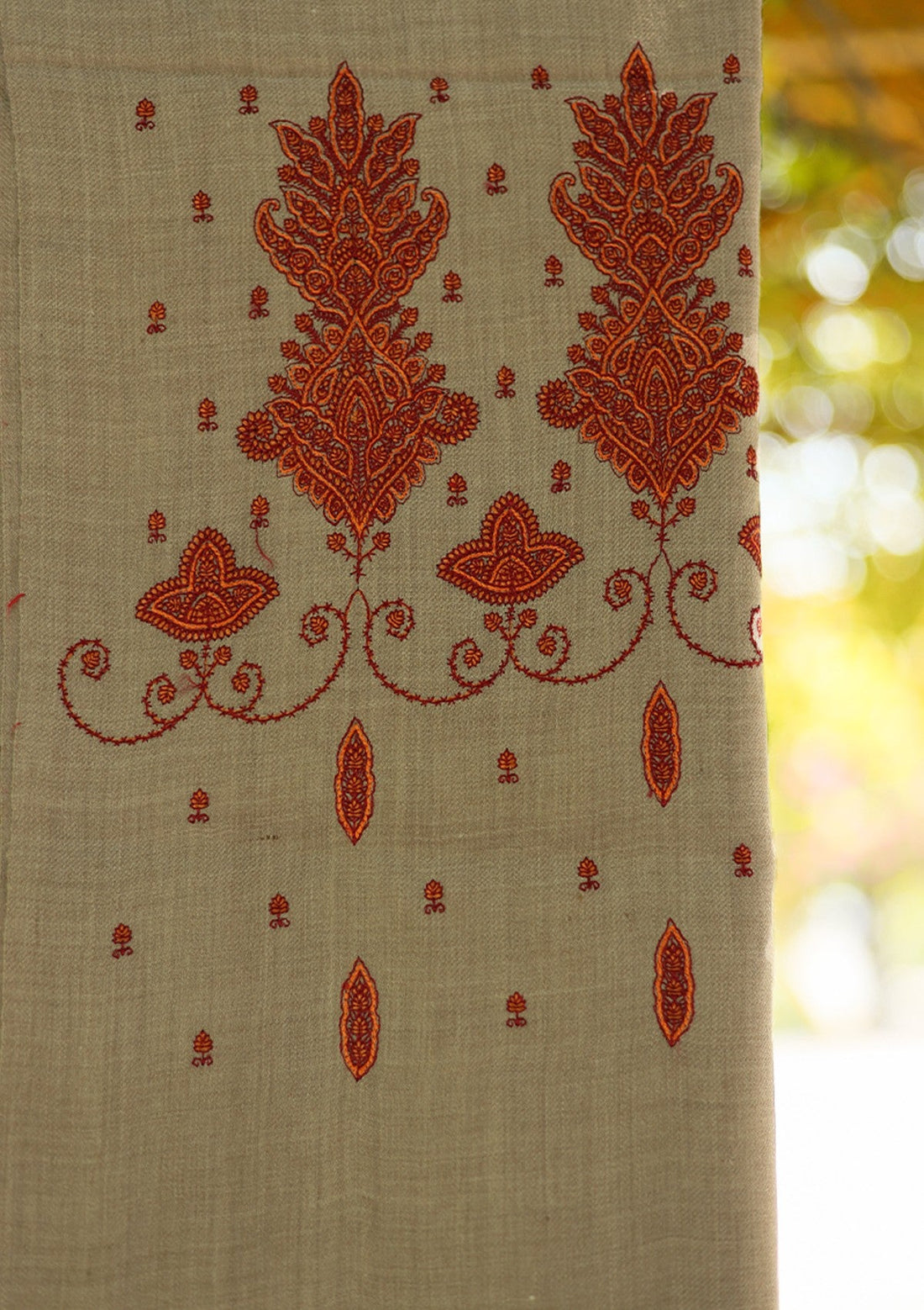 Wool Embroidered Shawl D - 26 - Brown