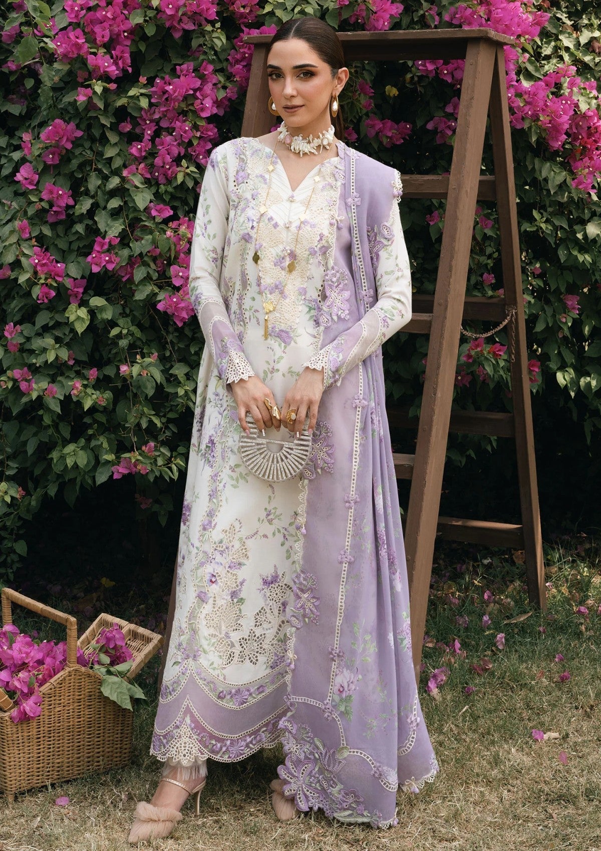 Lawn - Crimson - Tasawar - CT25#5B - LAVENDER FALL