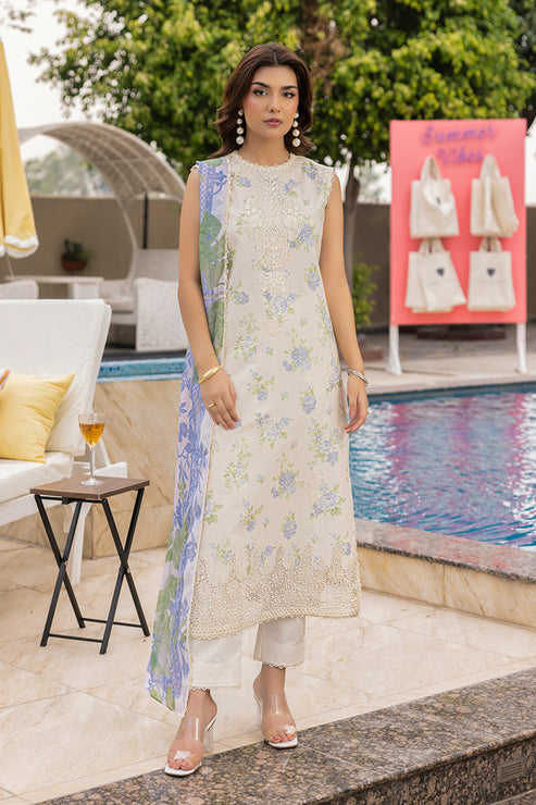 Saad Shaikh | Lawn 25 | Offwhite - Tropelle - Official Saad Shaikh stockist in UK - Sakeena London