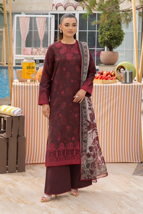 Saad Shaikh | Lawn 25 | Mehroon - Twilight Flora - Official Saad Shaikh stockist in UK - Sakeena London