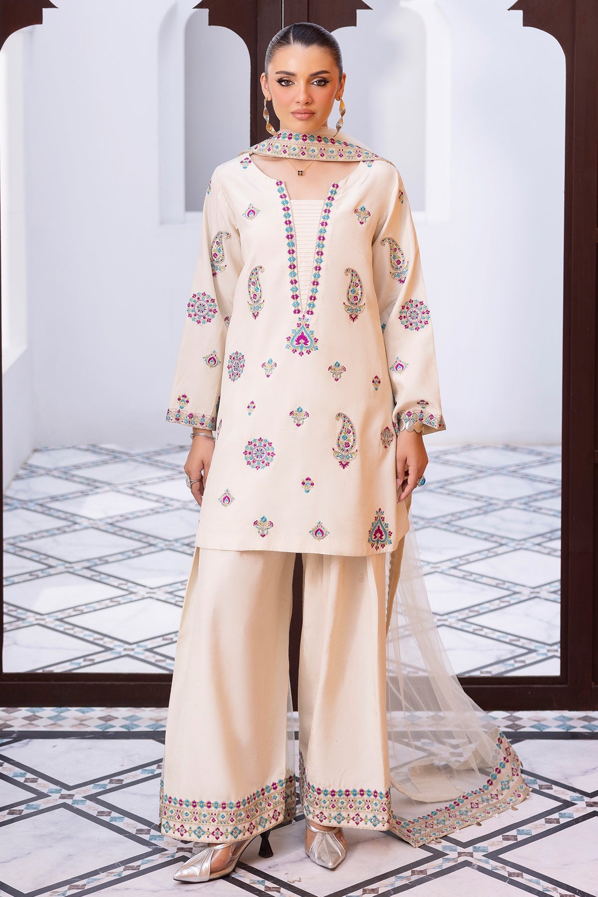 Charizma | Festive Pret | 3-PC Embroidered Raw-Silk CMA-6-404