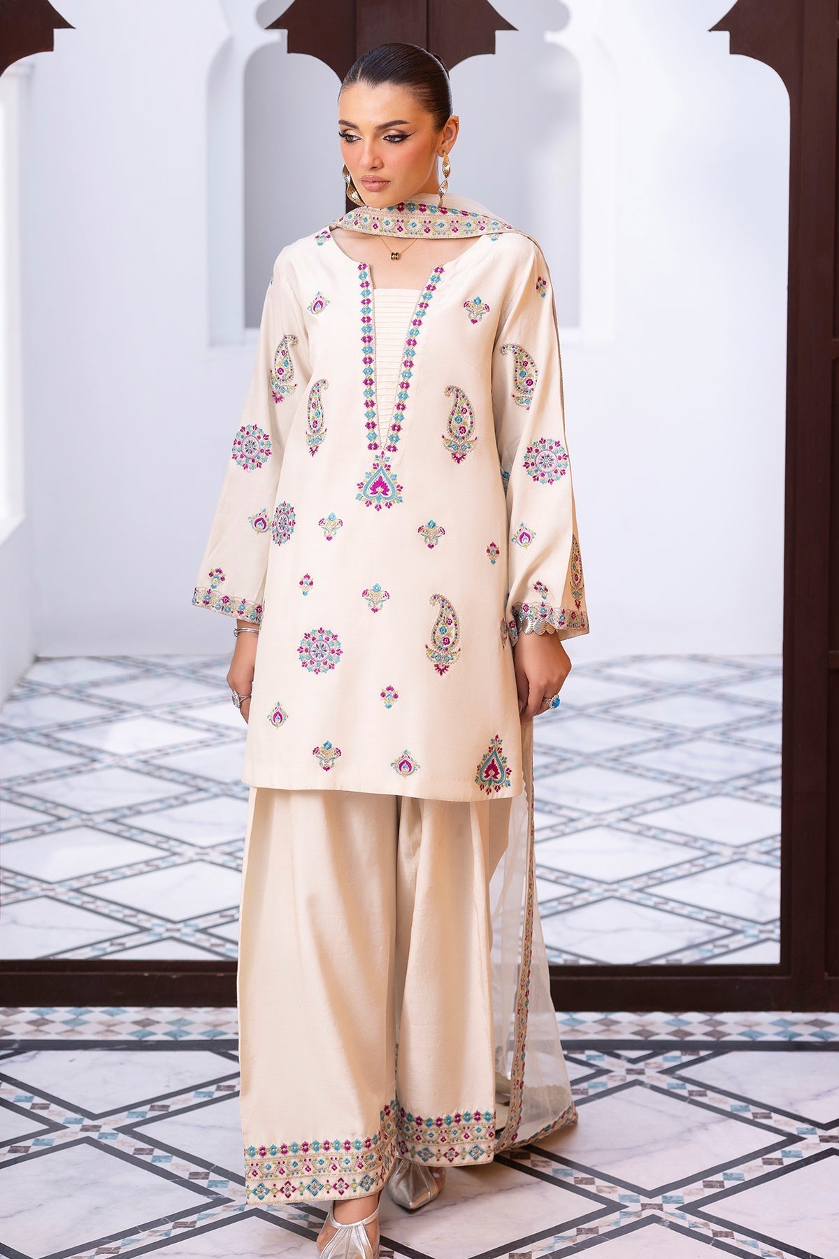 Charizma | Festive Pret | 3-PC Embroidered Raw-Silk CMA-6-404