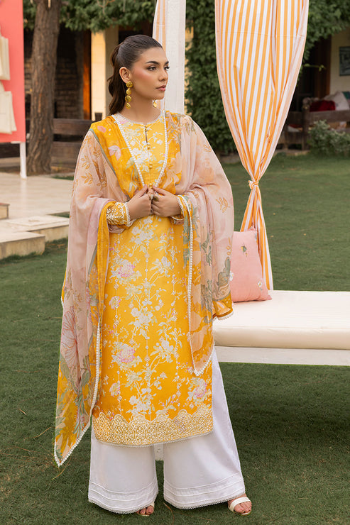 Saad Shaikh | Lawn 25 | Yellow - Amber Bloom - Official Saad Shaikh stockist in UK - Sakeena London