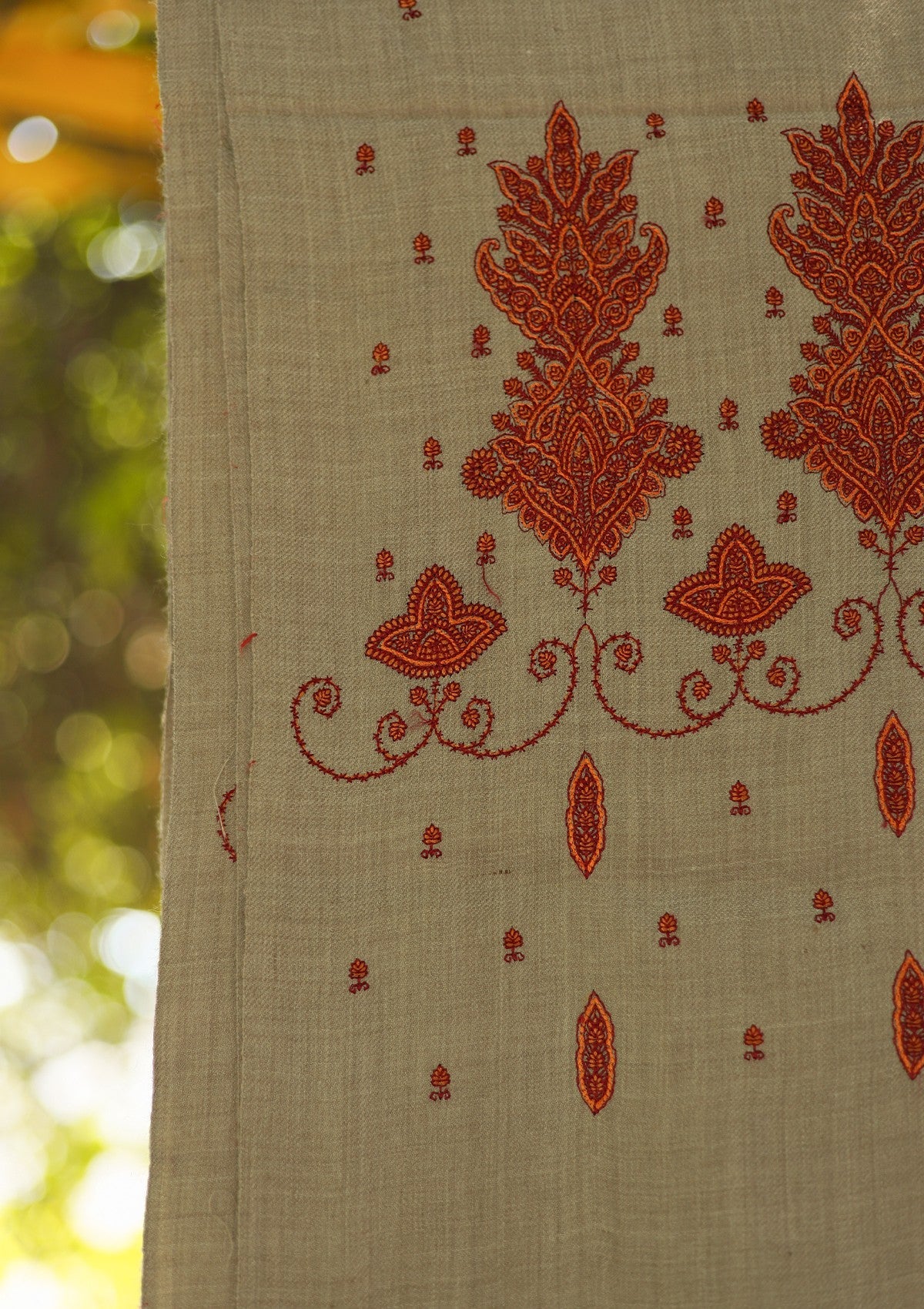 Wool Embroidered Shawl D - 26 - Brown