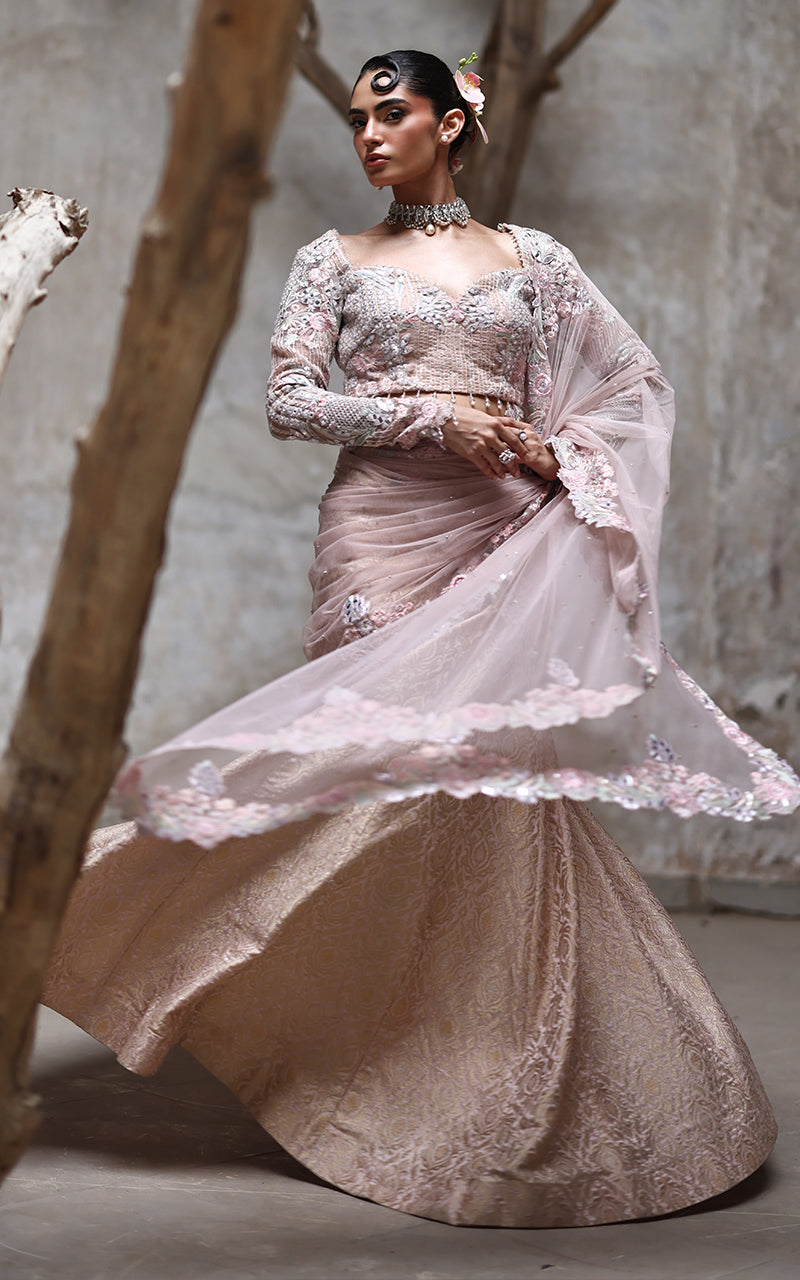 Threads and Motifs | Formal Dresses 25 | Organza Embroidered Blouse With Lehenga - Official Threads and Motifs stockist in UK - Sakeena London