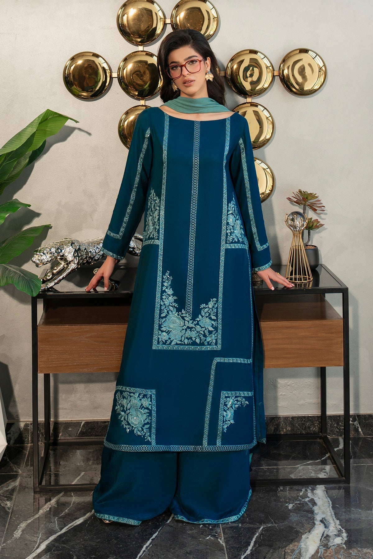 Erum Khan | Eid Edit 25 | Midnight Teal - Official Erum Khan stockist in UK - Sakeena London