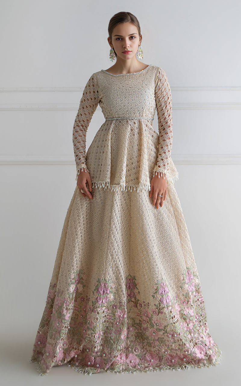 Threads and Motifs | Formal Dresses 25 | Organza Embroidered Peplum With Skirt - Official Threads and Motifs stockist in UK - Sakeena London