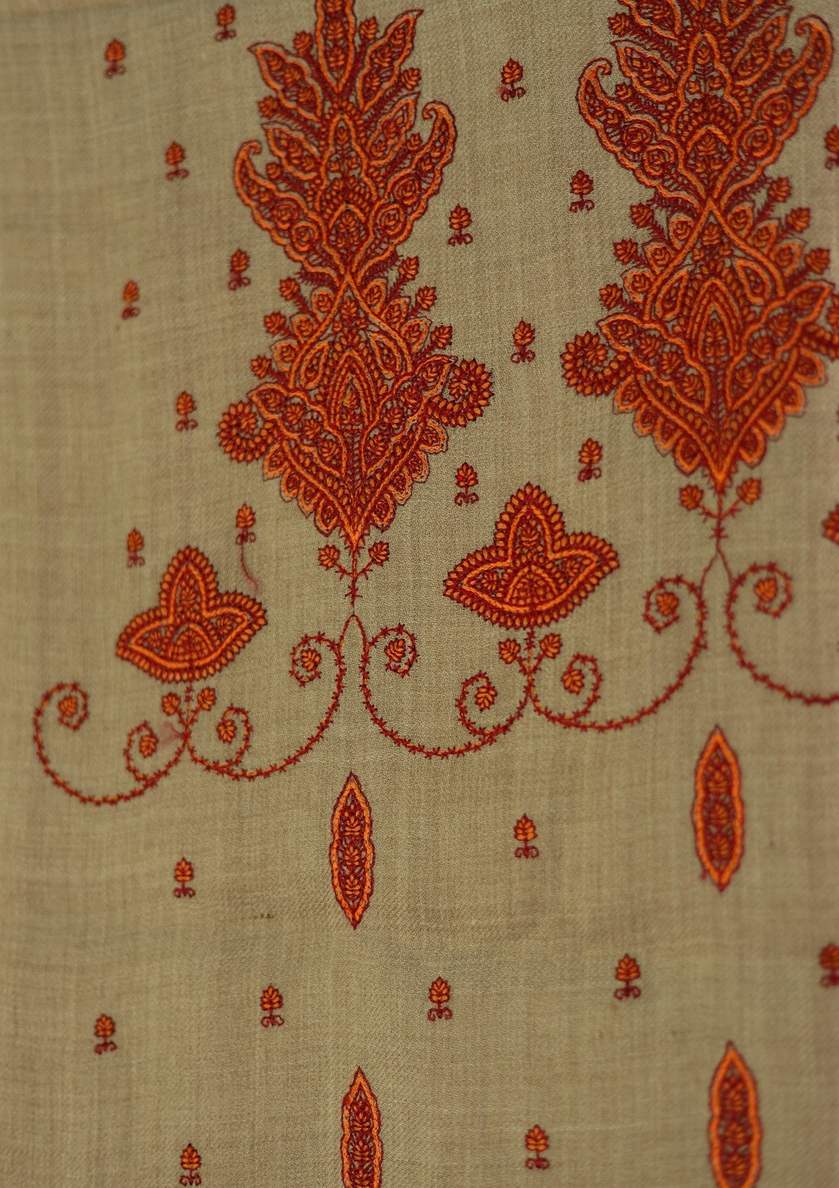 Wool Embroidered Shawl D - 26 - Brown