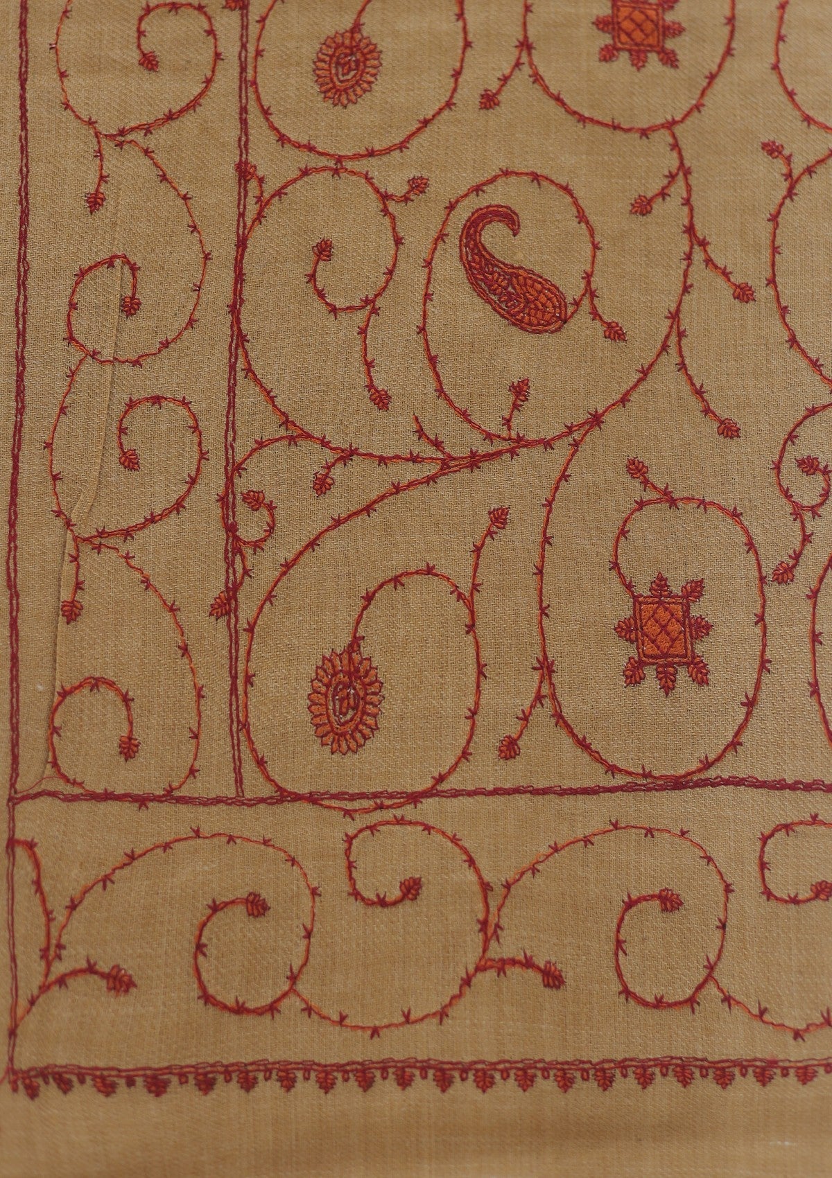 Wool Emboridered Shawl D - 02B - GOLDEN