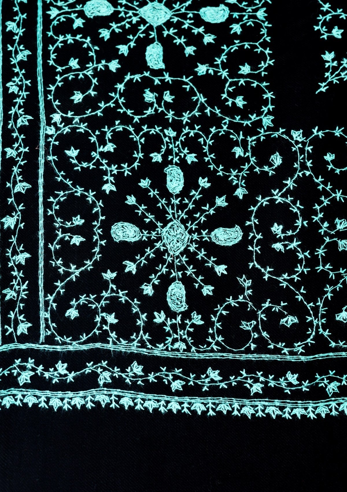 Wool Needle Work Shawl D - 46 - Black