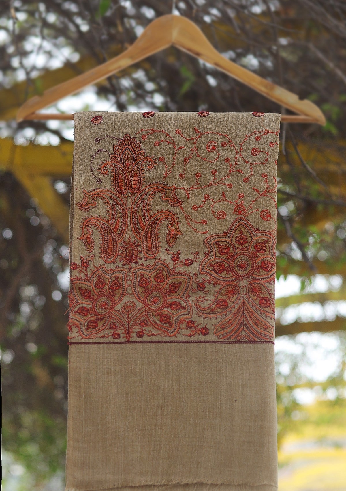 Wool Emboridered Shawl D - 07 - G BROWN