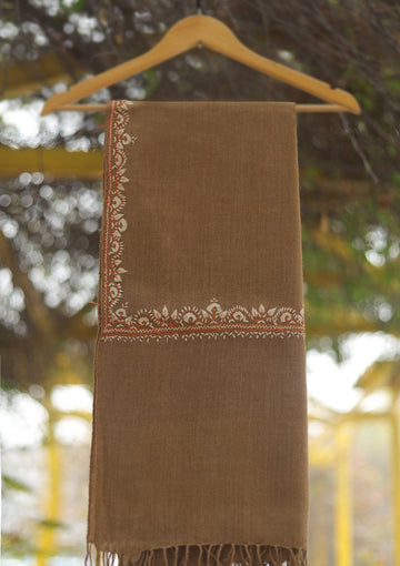 Wool Needle Work Shawl D - 66 - G BROWN