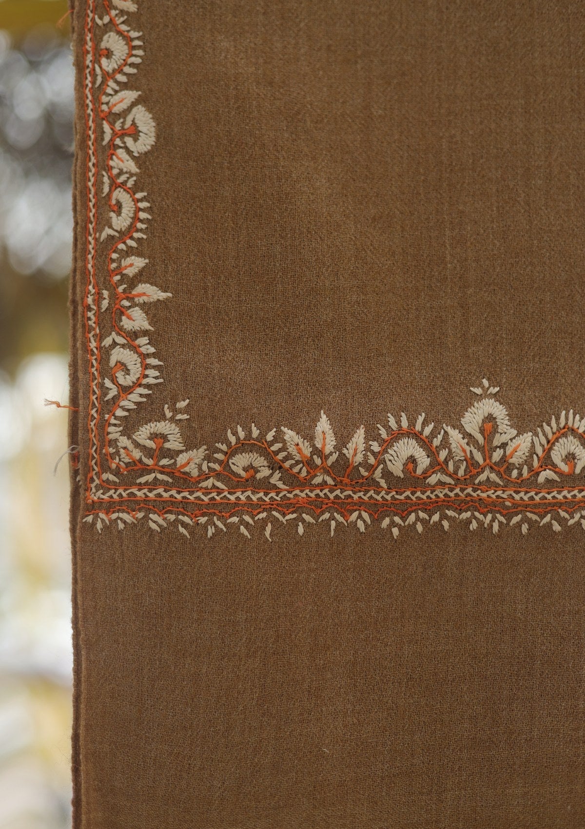 Wool Needle Work Shawl D - 66 - G BROWN