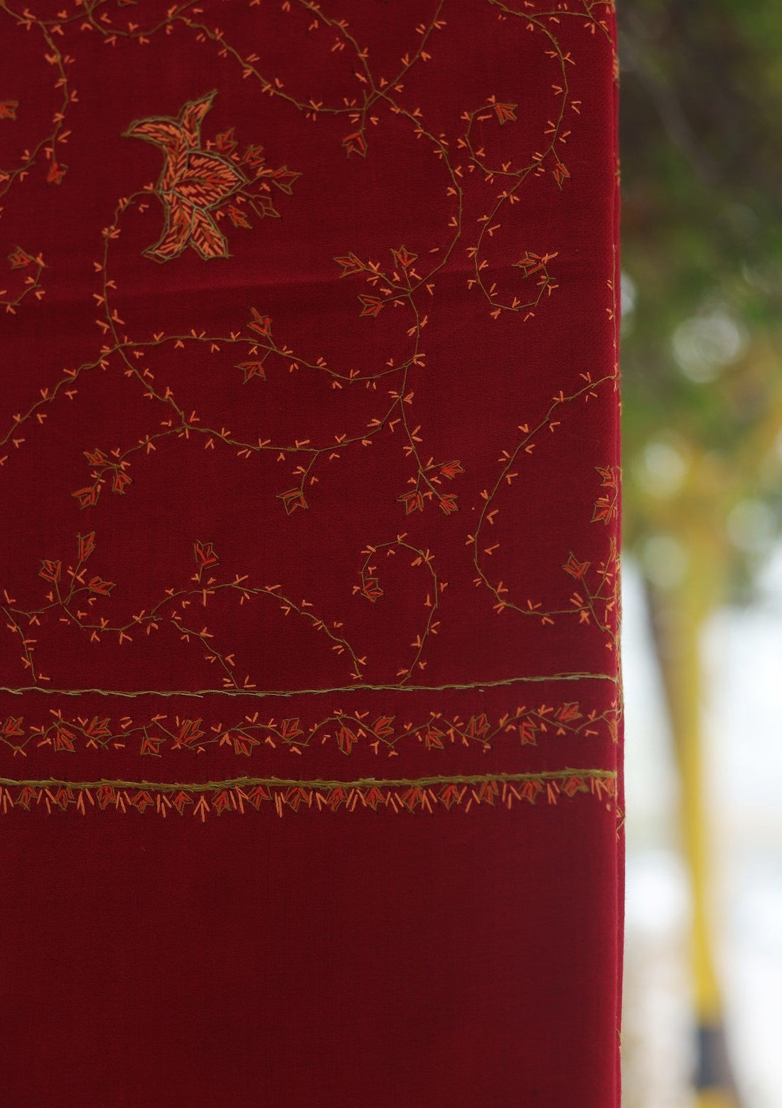 Wool Needle Work Shawl D - 71 - MAROON