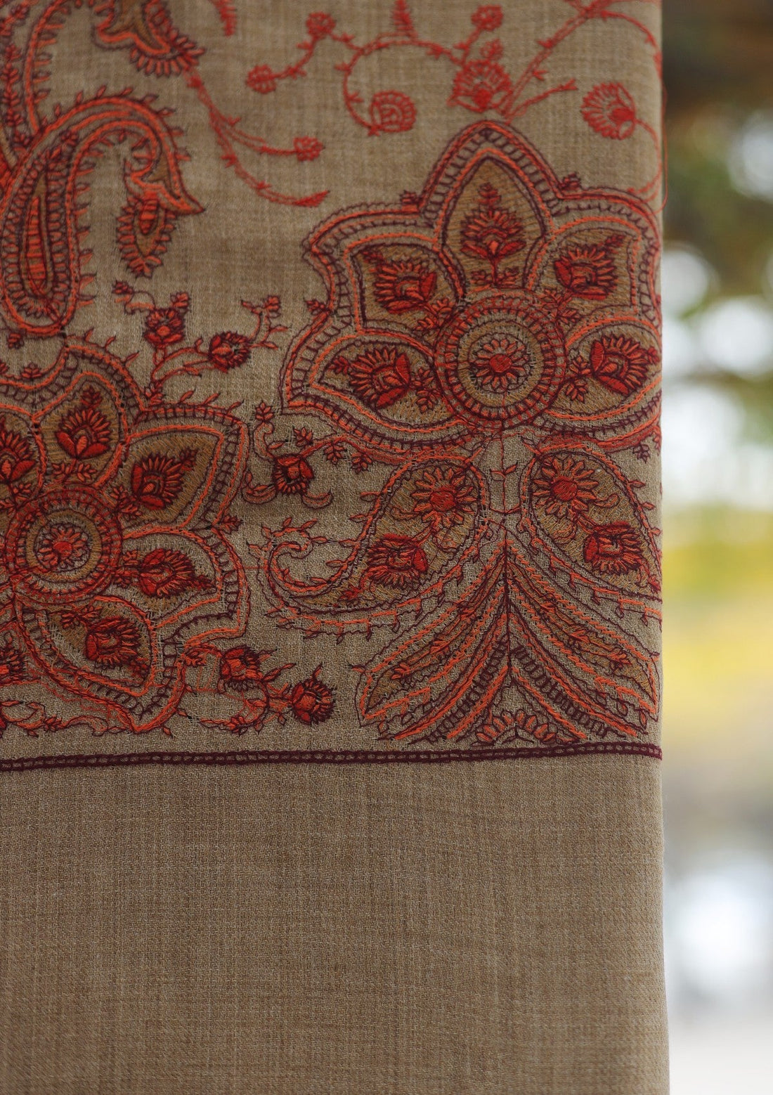 Wool Emboridered Shawl D - 07 - G BROWN