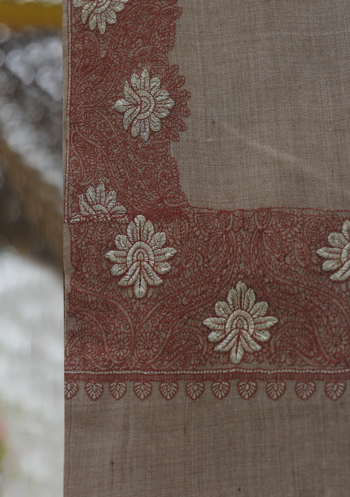 Wool Emboridered Shawl D - 03A - SKIN
