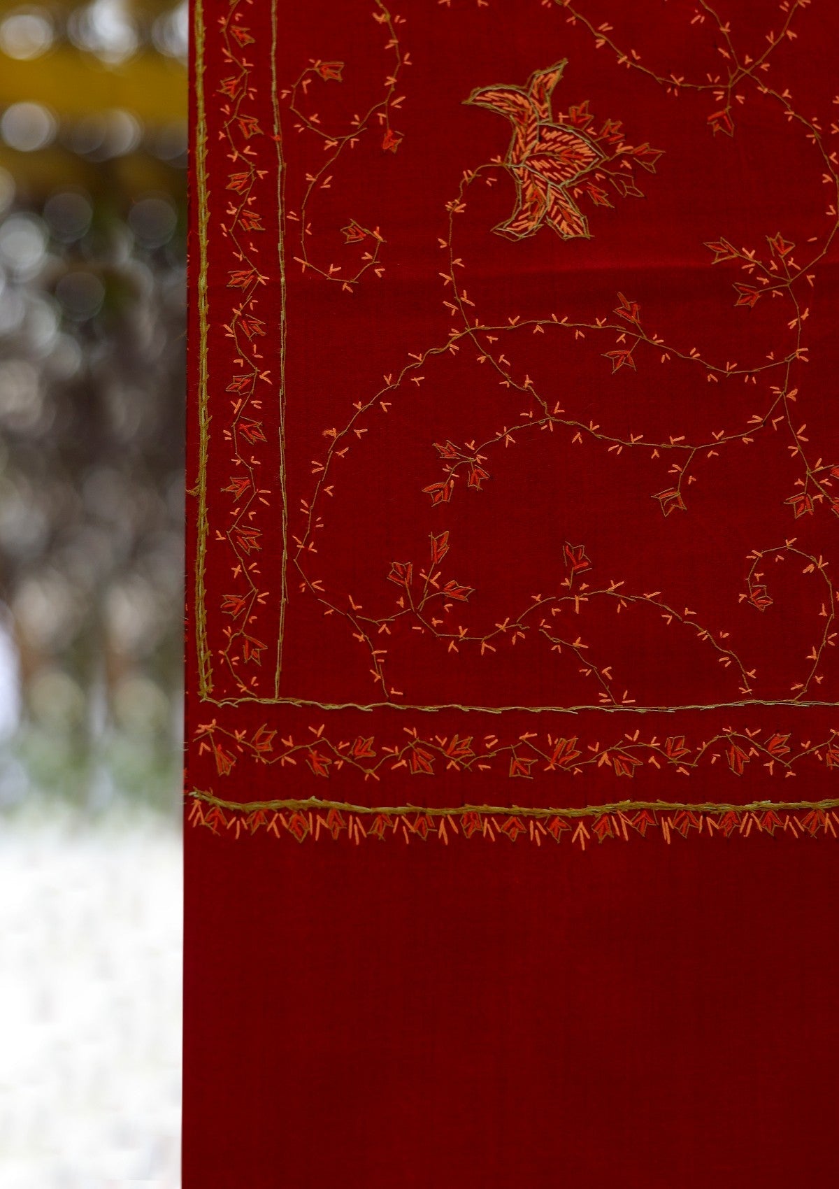 Wool Needle Work Shawl D - 71 - MAROON