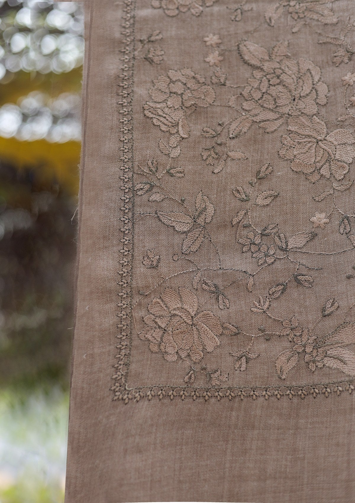 Wool Emboridered Shawl D - 06 - L BROWN