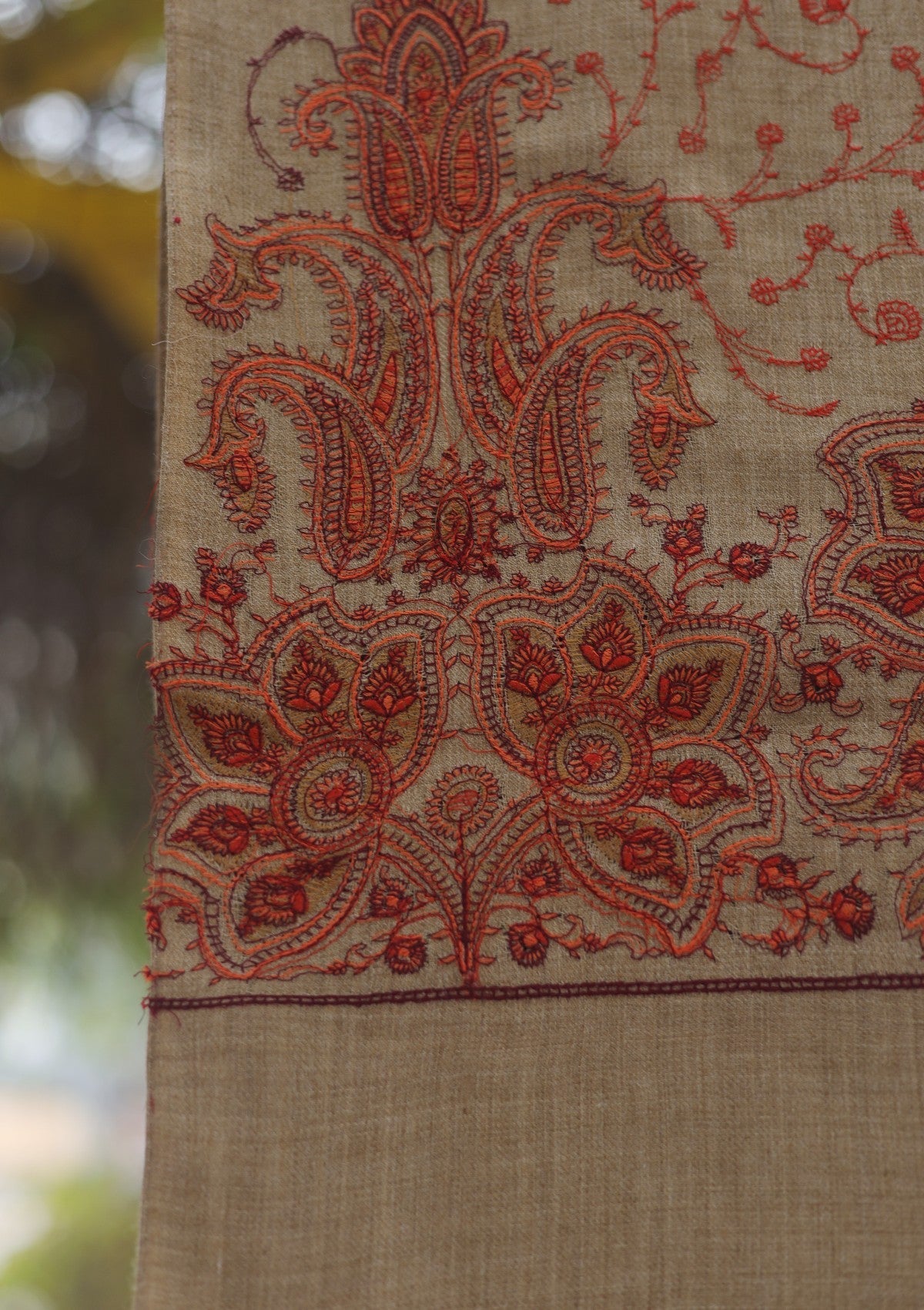 Wool Emboridered Shawl D - 07 - G BROWN