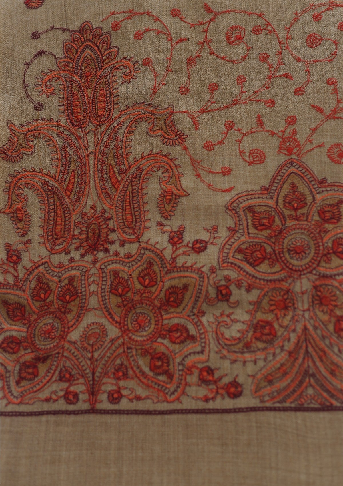Wool Emboridered Shawl D - 07 - G BROWN