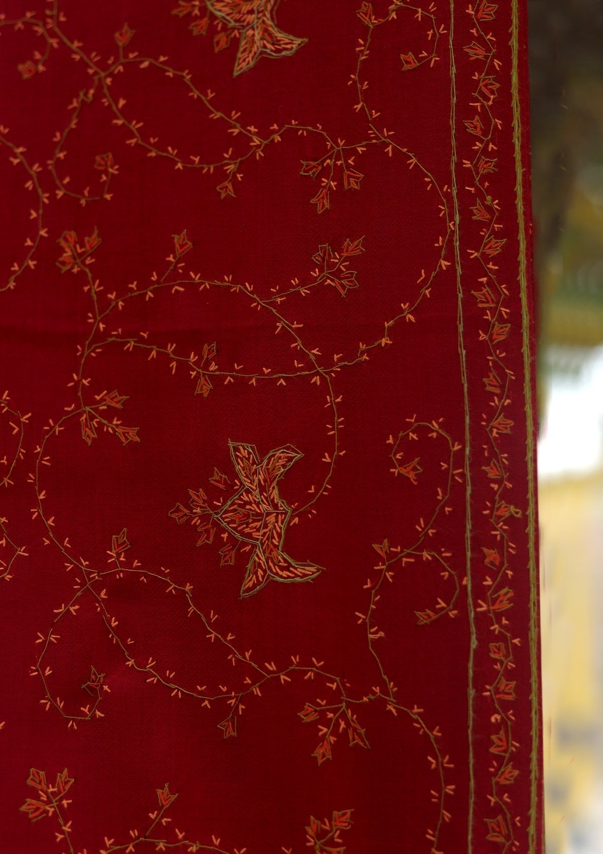 Wool Needle Work Shawl D - 71 - MAROON
