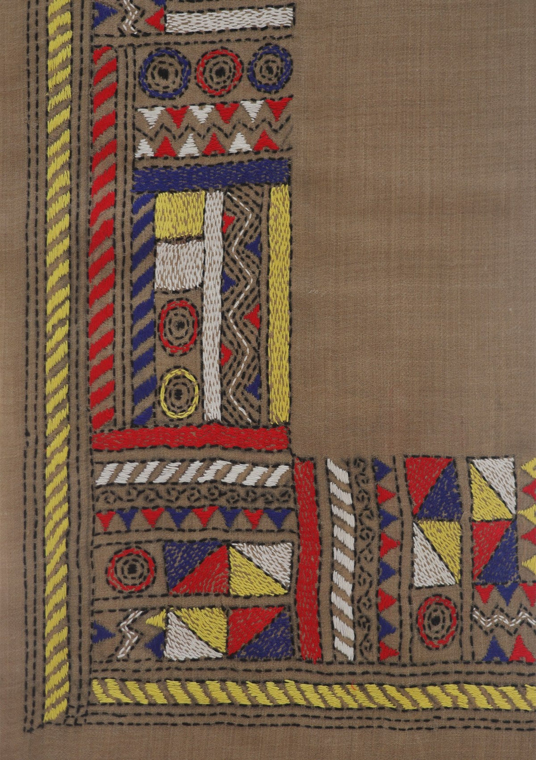 Wool Needle Work Shawl D - 64 - BROWN