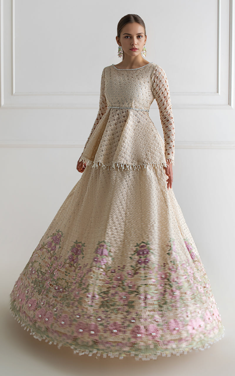 Threads and Motifs | Formal Dresses 25 | Organza Embroidered Peplum With Skirt - Official Threads and Motifs stockist in UK - Sakeena London