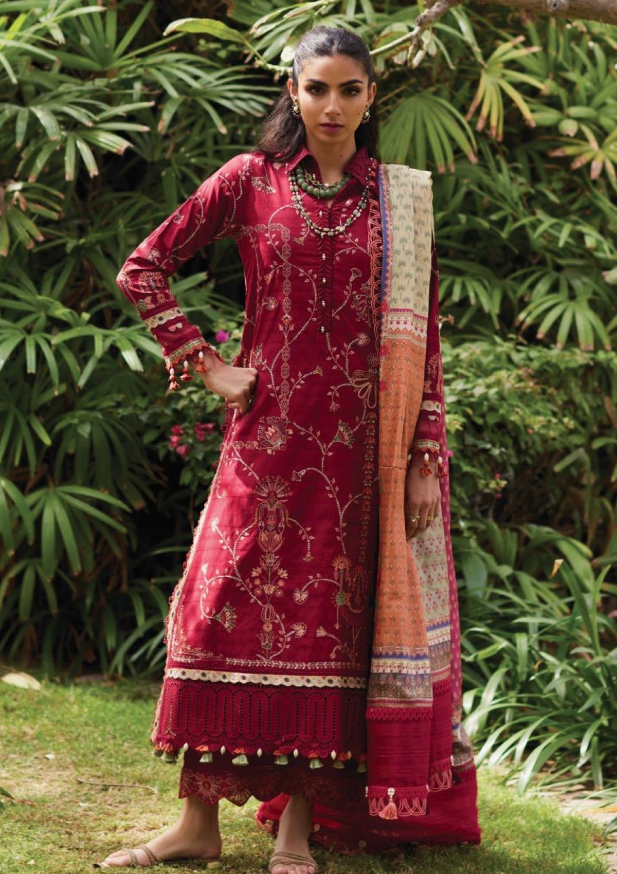 Lawn - Farah Talib Aziz - Luxury Unstitched - FTL25#10 - Rosemary Red