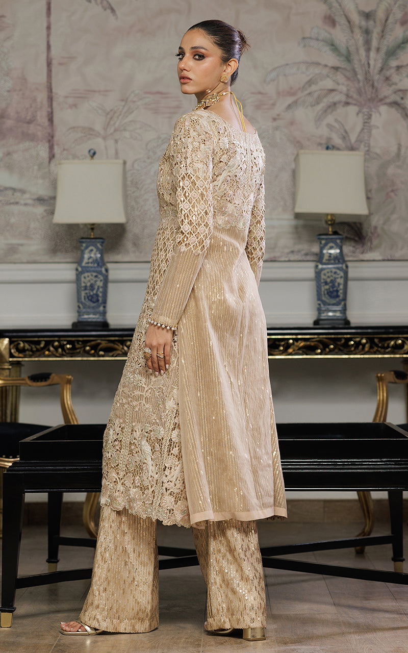 Threads and Motifs | Formal Dresses 25 | Organza Embroidered Dress With Trouser - Official Threads and Motifs stockist in UK - Sakeena London
