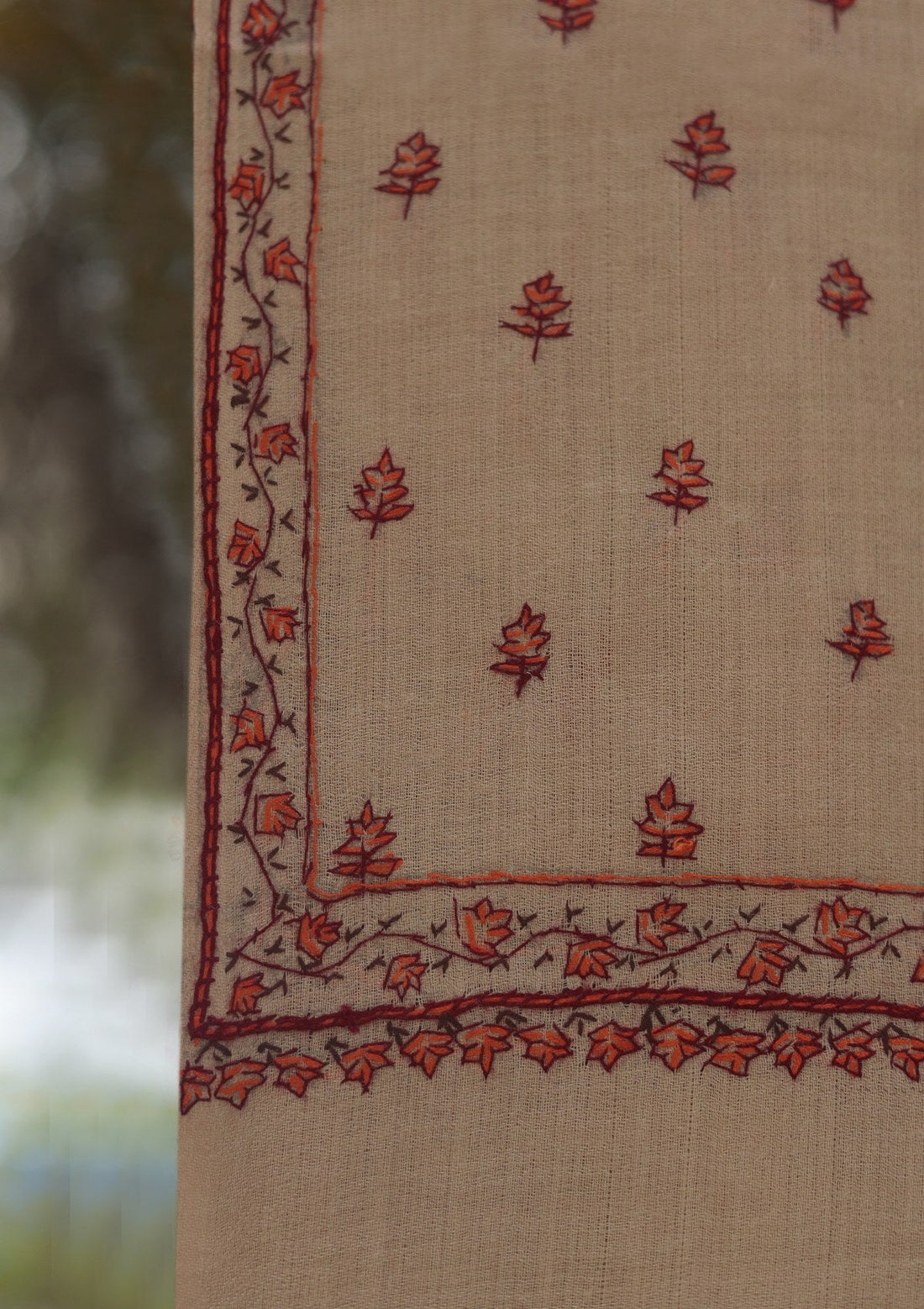 Wool Needle Work Shawl D - 62 - L Beige