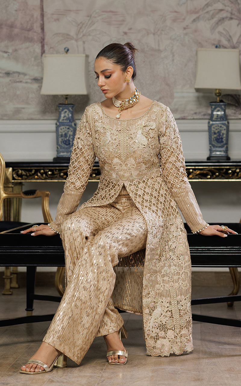 Threads and Motifs | Formal Dresses 25 | Organza Embroidered Dress With Trouser - Official Threads and Motifs stockist in UK - Sakeena London