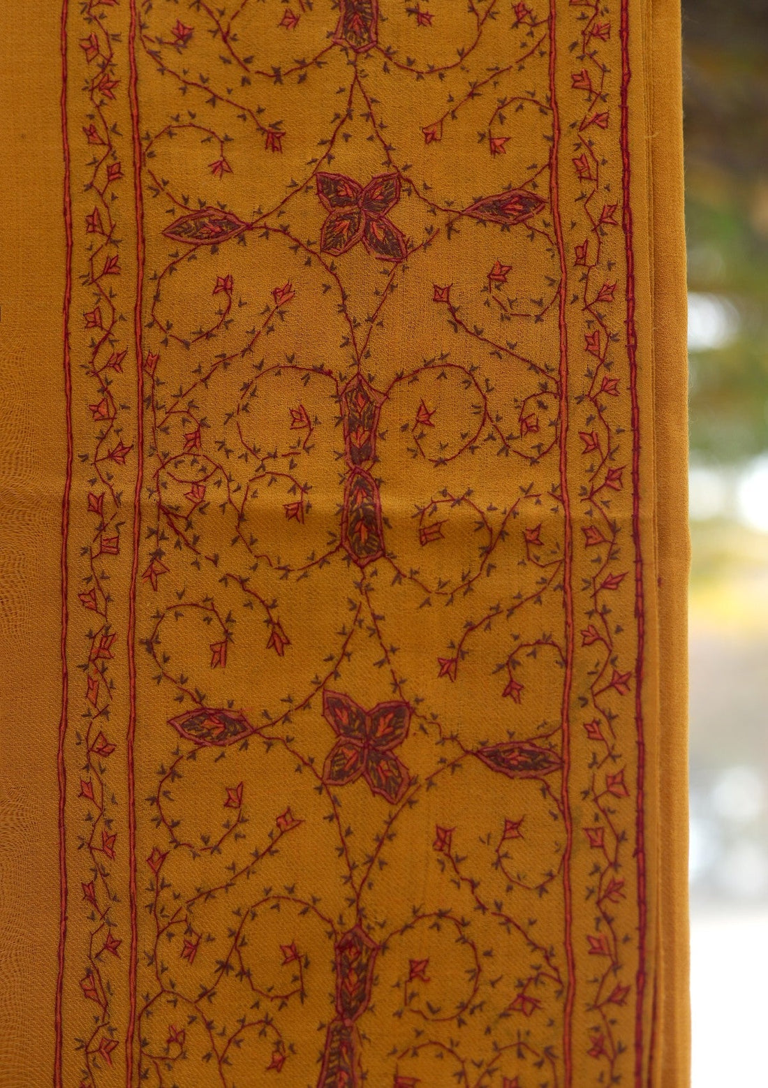 Wool Needle Work Shawl D - 70J - MUSTARD