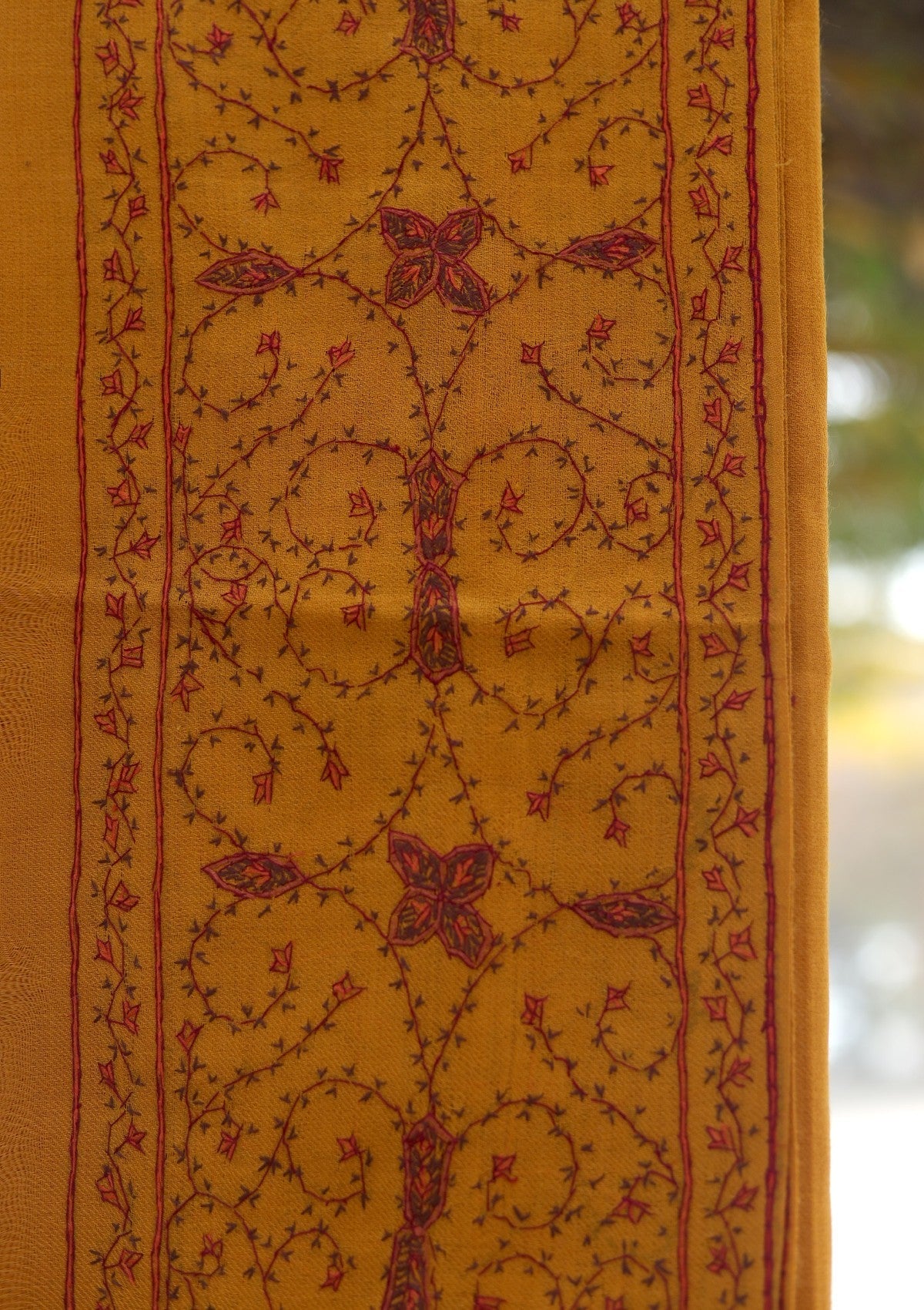 Wool Needle Work Shawl D - 70J - MUSTARD