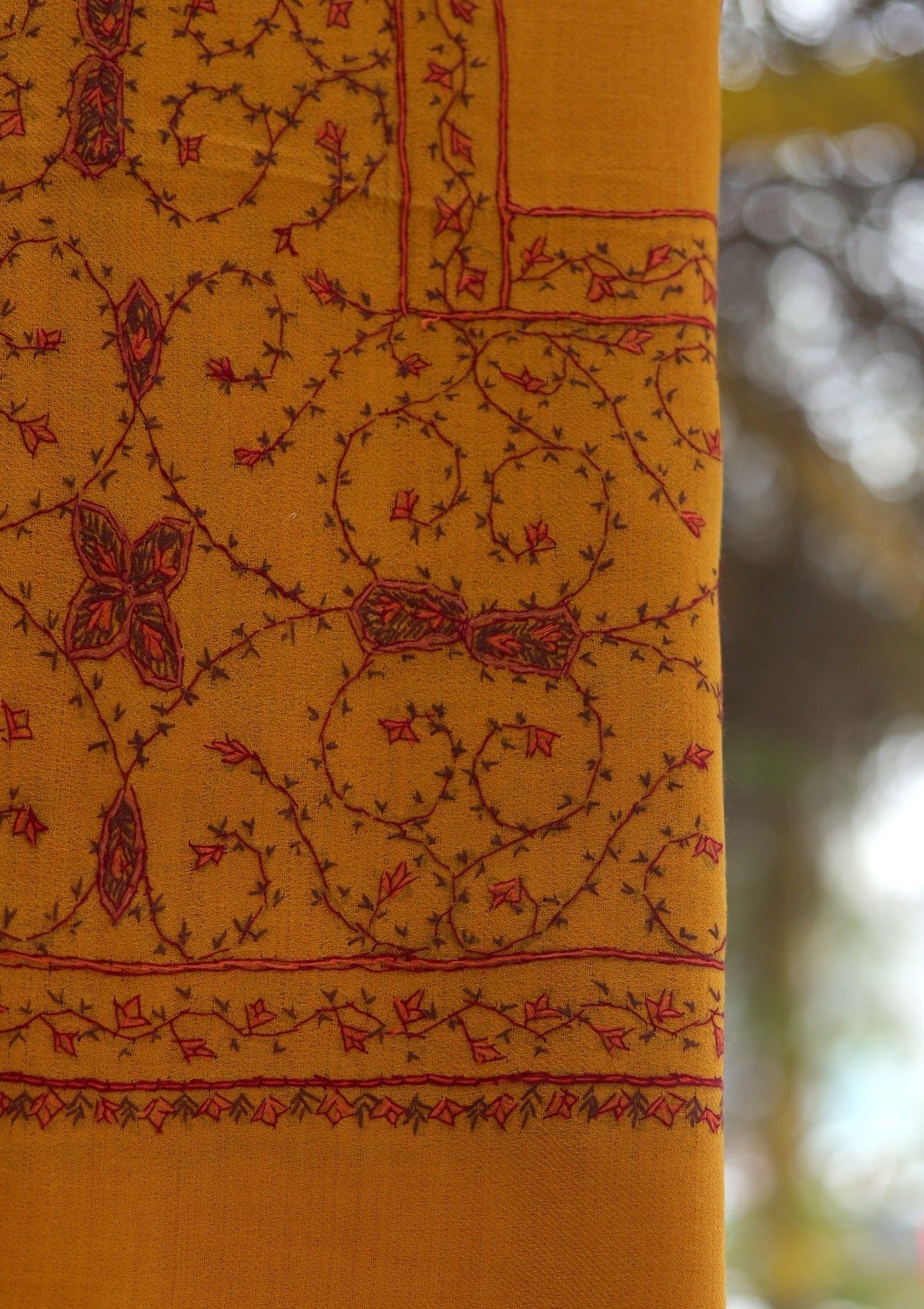 Wool Needle Work Shawl D - 70J - MUSTARD