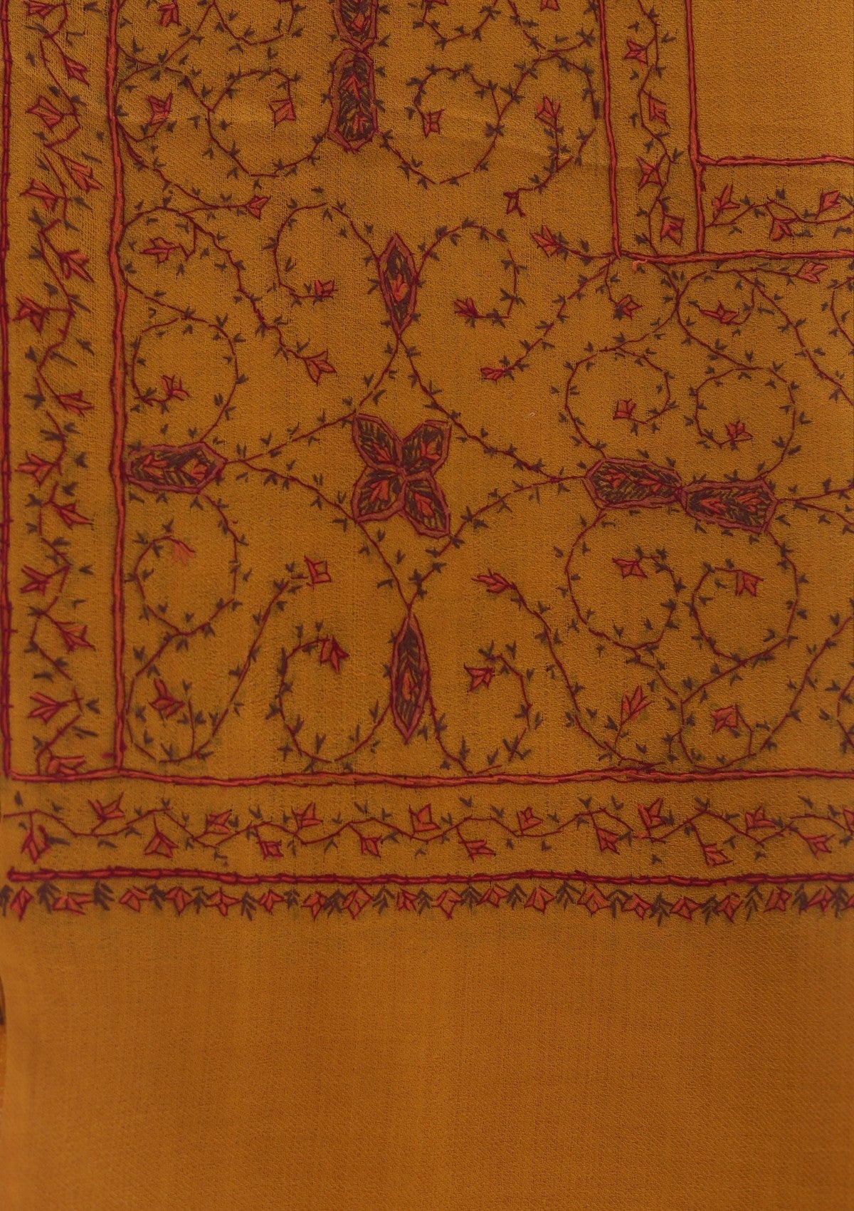 Wool Needle Work Shawl D - 70J - MUSTARD