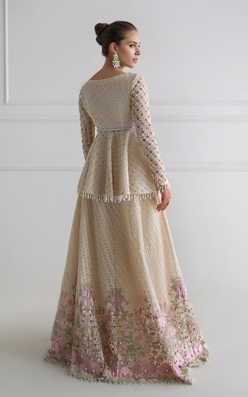 Threads and Motifs | Formal Dresses 25 | Organza Embroidered Peplum With Skirt - Official Threads and Motifs stockist in UK - Sakeena London