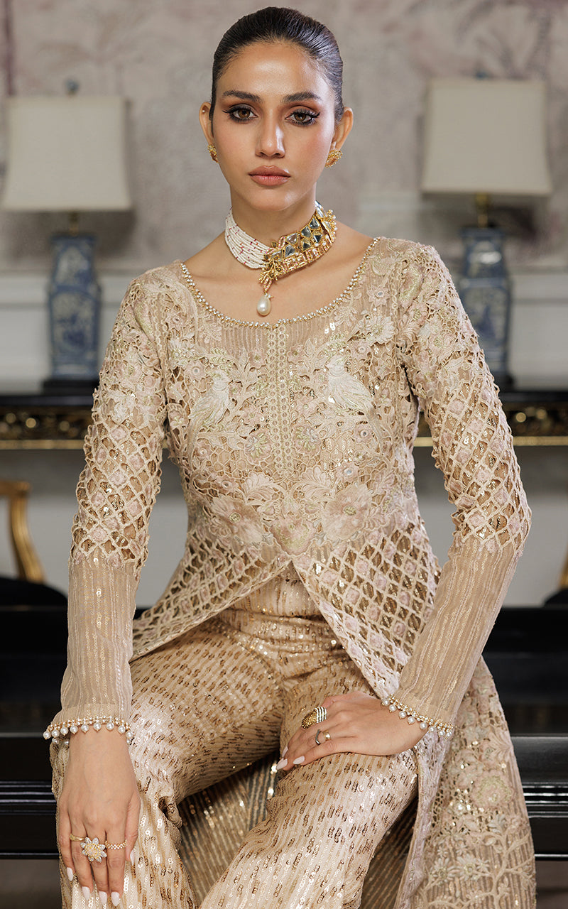 Threads and Motifs | Formal Dresses 25 | Organza Embroidered Dress With Trouser - Official Threads and Motifs stockist in UK - Sakeena London