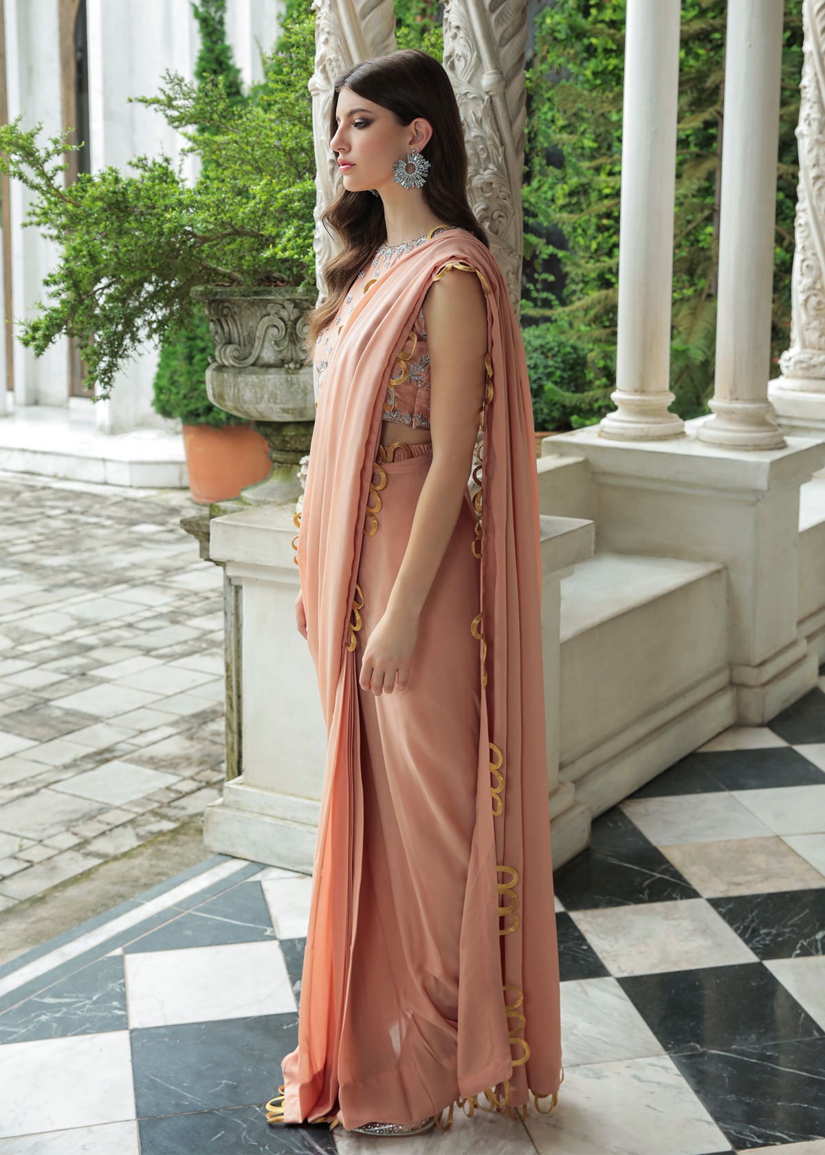 Purple Haze Pret Studio | Apsara Formals | Salmon Pink Saree Pants - Official Purple Haze stockist in UK - Sakeena London