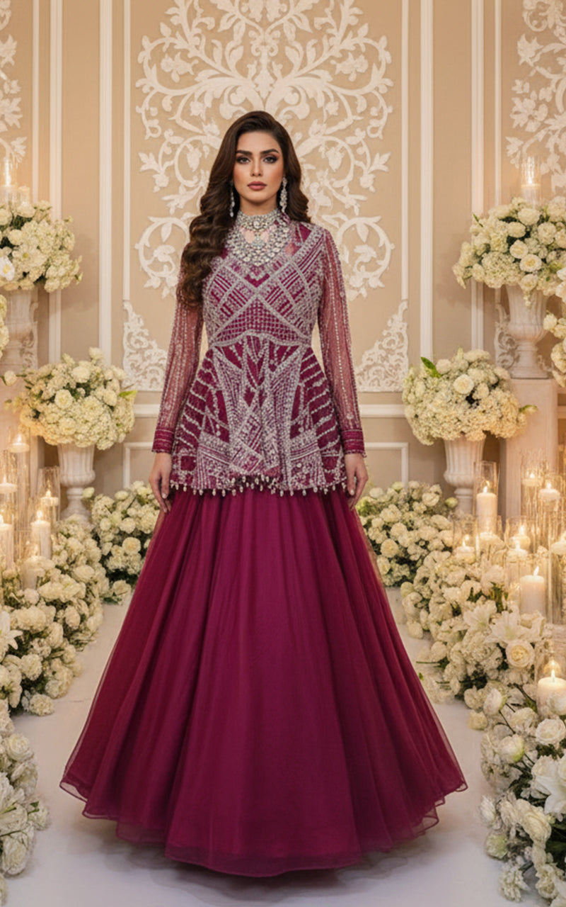 Threads and Motifs | Formal Dresses 25 | EMBROIDERED PEPLUM WITH SKIRT - Official Threads and Motifs stockist in UK - Sakeena London