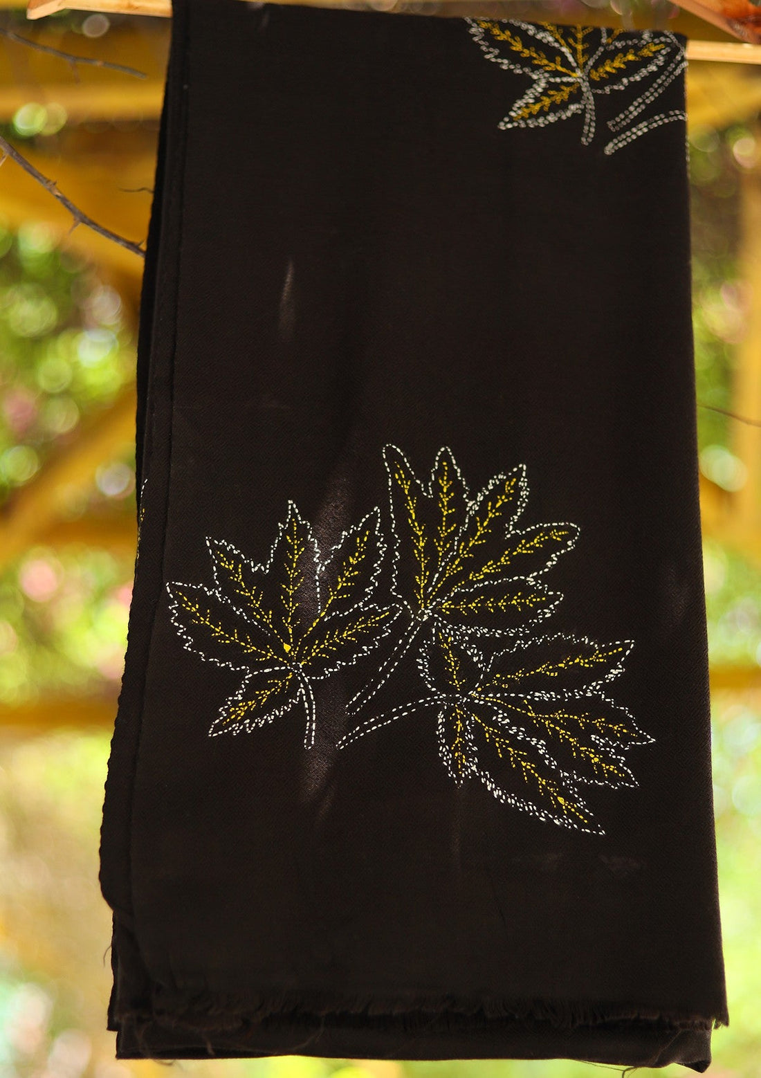 Wool Needle Work Shawl D - 56 - Black