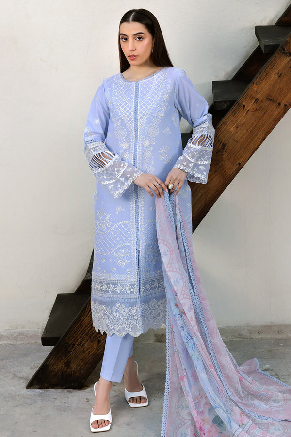 Farasha | Summer Weaves Embroidered Lawn | Serene Blue - Official Farasha stockist in UK - Sakeena London