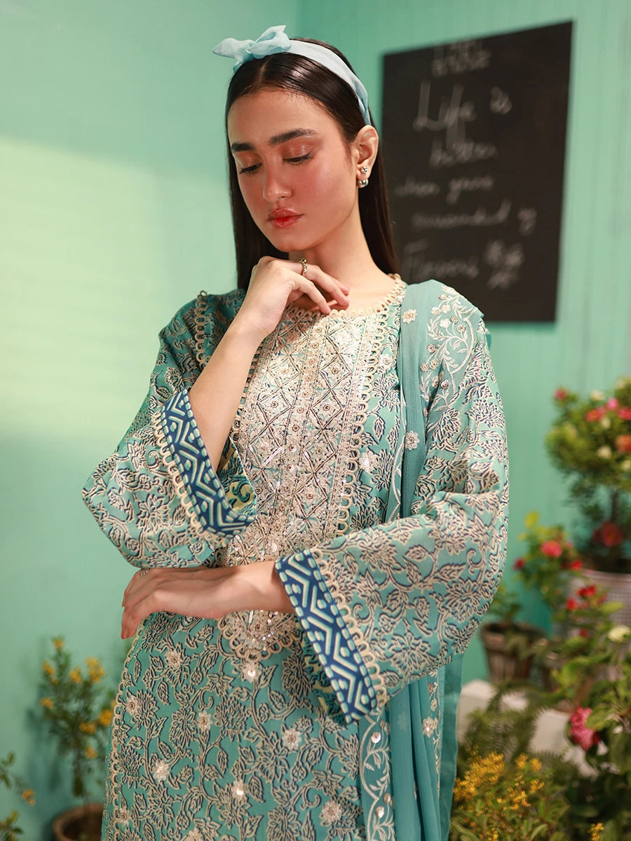 Salitex | Izel Lawn 24 | SKY BLOOM - LUXURY LAWN EMBROIDERED SUIT - Official Salitex stockist in UK - Sakeena London