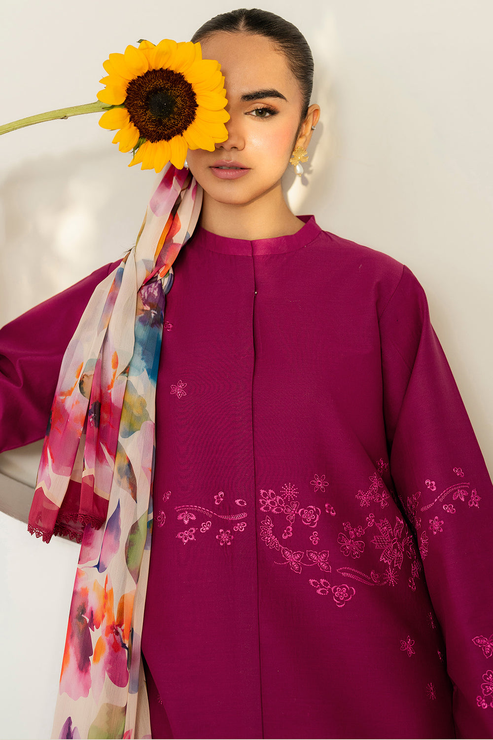Farasha | Thread Lines Embroidered | Fuchsia Fern - Official Farasha stockist in UK - Sakeena London