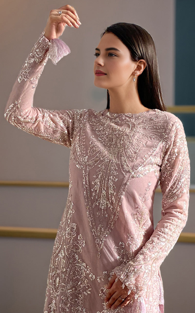 Threads and Motifs | Formal Dresses 25 | Net Embroidered Shirt - Official Threads and Motifs stockist in UK - Sakeena London