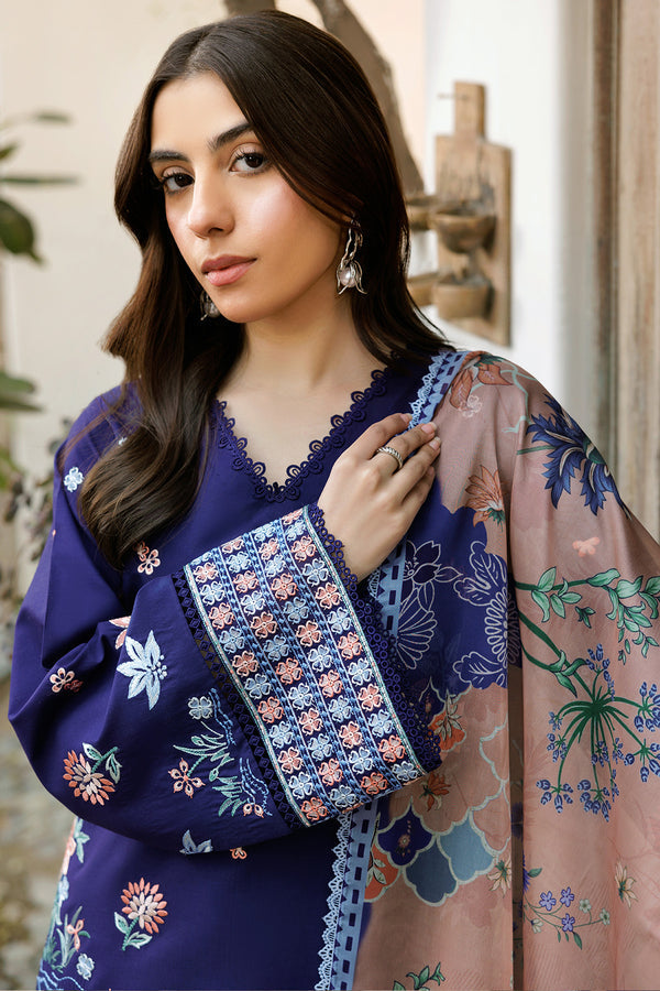 Farasha | Summer Weaves Embroidered Lawn | Indigo Glow - Official Farasha stockist in UK - Sakeena London